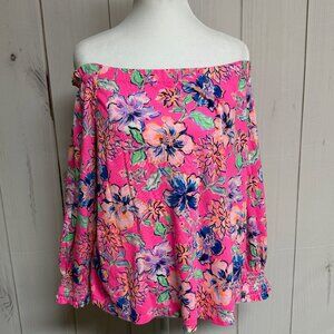 Lilly Pulitzer Lessa Off Shoulder Top Last Bud Not Least Large EUC